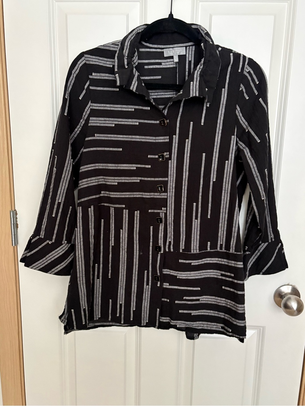 Habitat Black Shirt with Gray Linear Stripe Button-Down